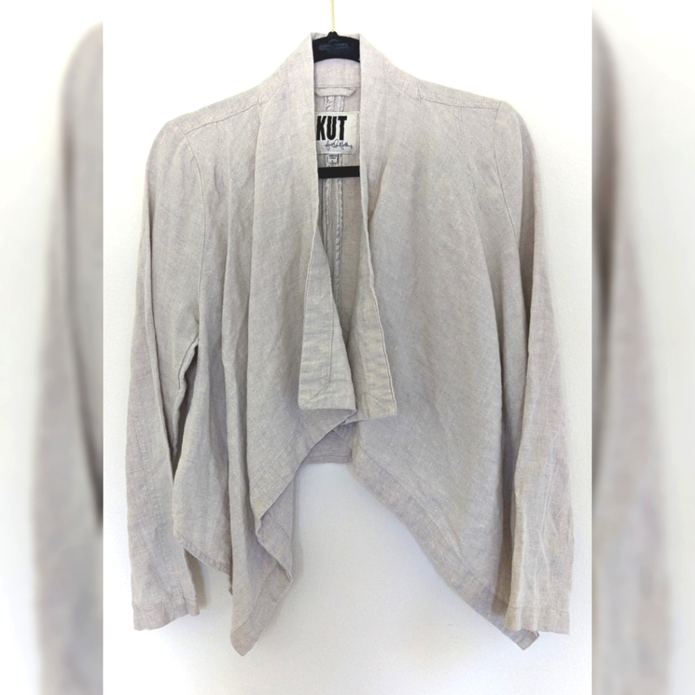 Kut From The Kloth Off White Linen Waterfall Drape Front Jacket